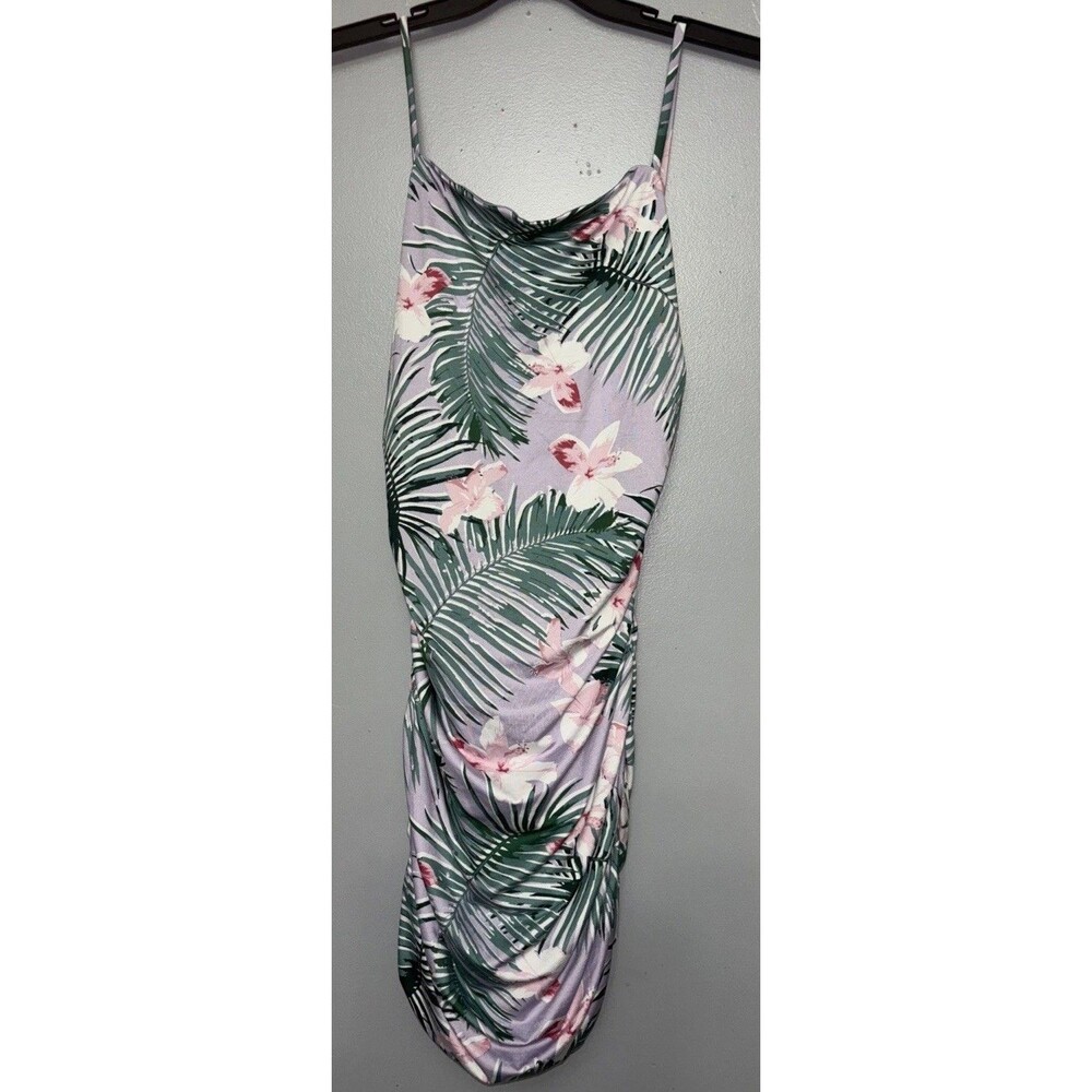Revamped Lilac Purple Palm Leaf Low Back Mini Dress Size Large.